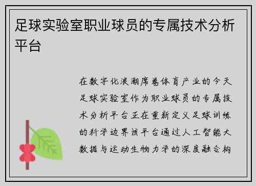 足球实验室职业球员的专属技术分析平台